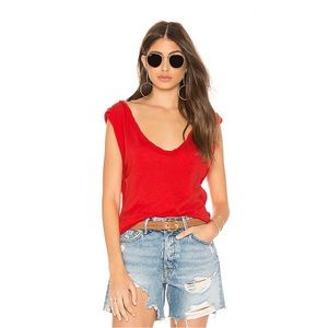 Free People Cleo Red V-Neck Tee in Red size Medium Cotton Casual Slouchy Tank